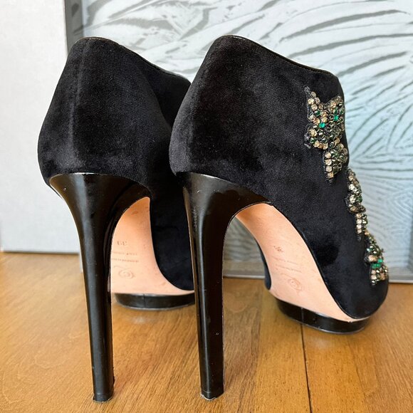 Alexander McQueen Black Velvet Shoes Sandal Boots Pelle Cuoio High Hills Size 39 - Picture 5 of 12